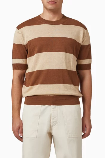Striped Knitted Crew Neck Sweater in Cotton