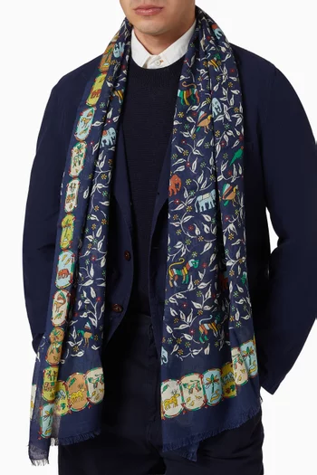 Loose Animal Print Scarf in Wool & Silk