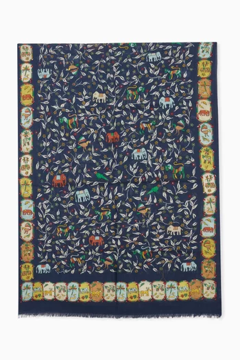 Loose Animal Print Scarf in Wool & Silk
