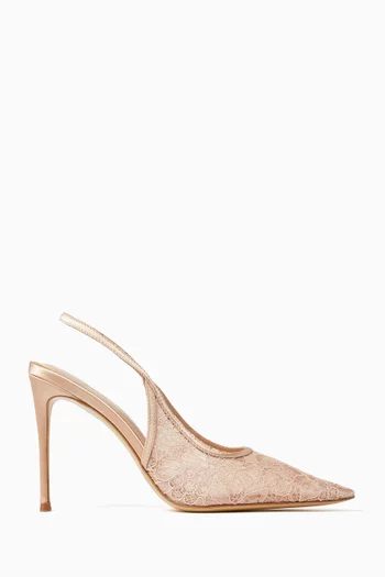 Hawa 100 Slingback Pumps in Lace & Satin