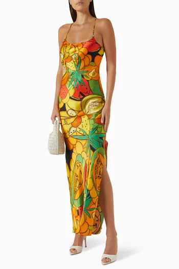 Frutas Maxi Dress in Silk-satin