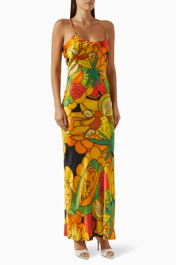 Frutas Maxi Dress in Silk-satin