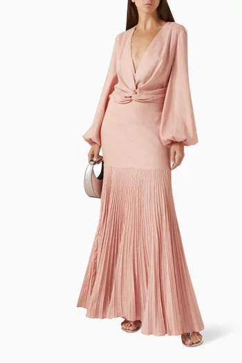 Un Lugar Pleated Dress in Linen