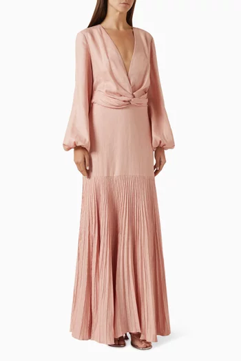 Un Lugar Pleated Dress in Linen