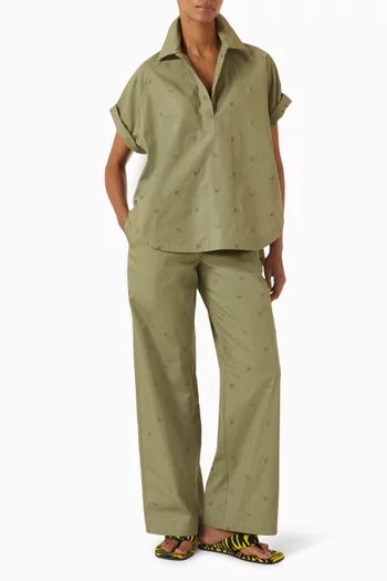 Embroidered Pants in Cotton Blend