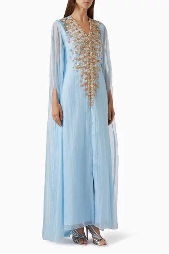 Embroidered Cape Dress in Organza