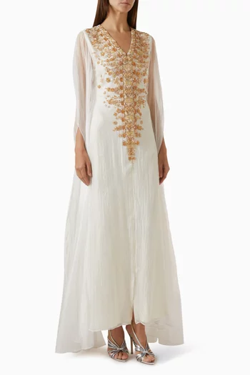 Embroidered Cape Dress in Organza