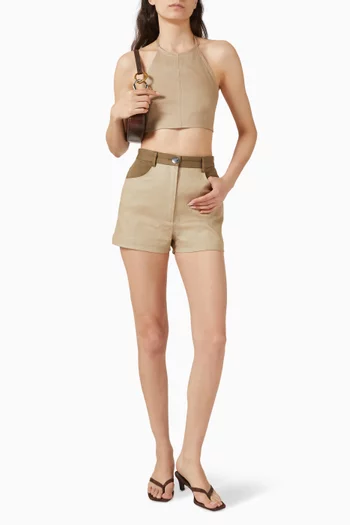Tie Halterneck Crop Top in Linen