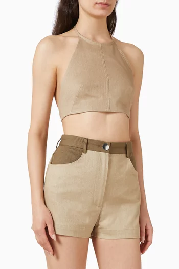Tie Halterneck Crop Top in Linen