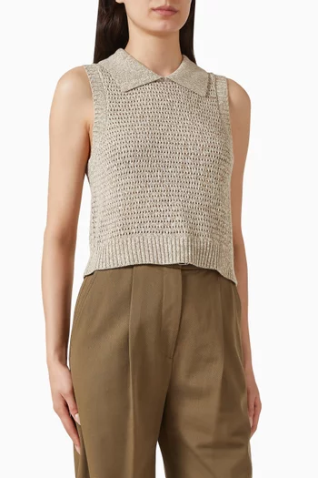 Collared Knit Tank Top in Cotton Blend