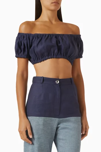 Bubble Crop Top in Linen