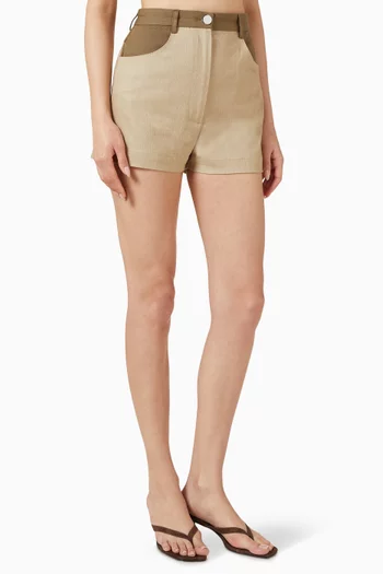 High-waist Combo Shorts in Denim