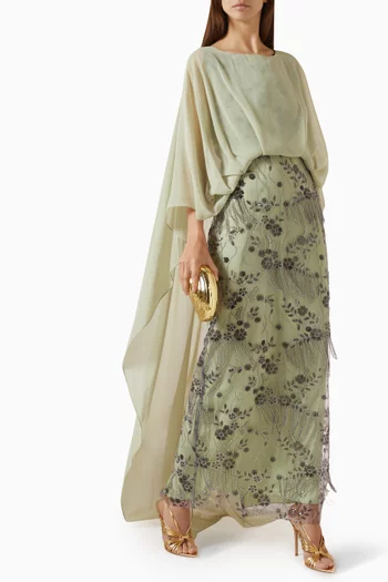 Embellished Cape Dress in Tulle & Chiffon