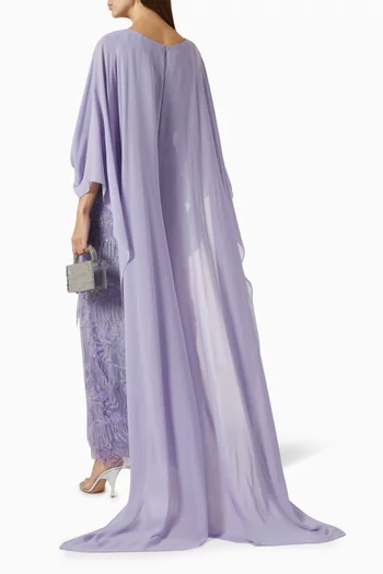 Embellished Cape Dress in Tulle & Chiffon