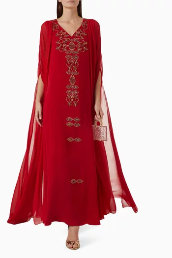 Embellished Cape Dress in Chiffon & Crepe