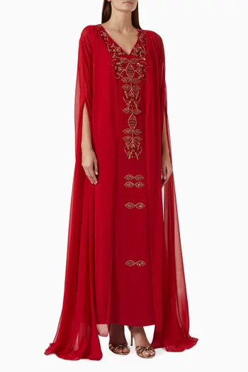 Embellished Cape Dress in Chiffon & Crepe
