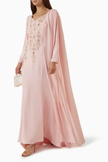 Embroidered Shawl Dress in Crepe