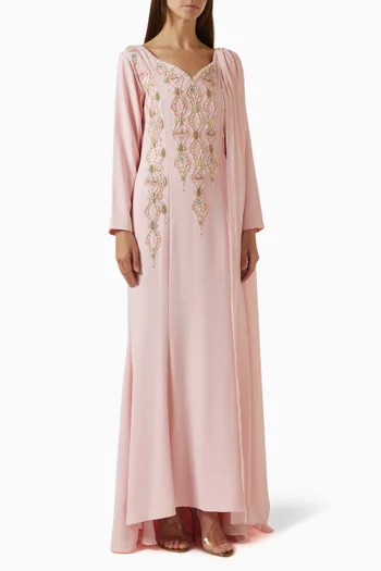 Embroidered Shawl Dress in Crepe