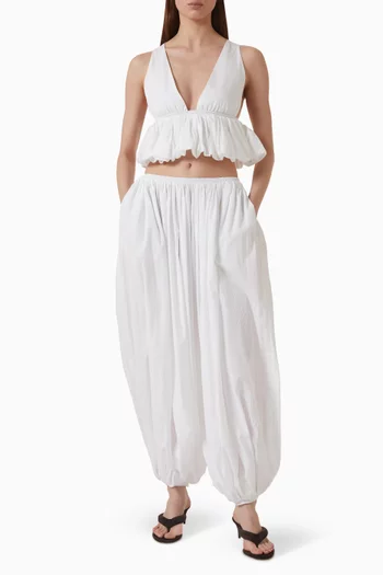 Openwork Peplum Top in Cotton