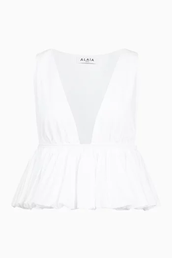 Openwork Peplum Top in Cotton