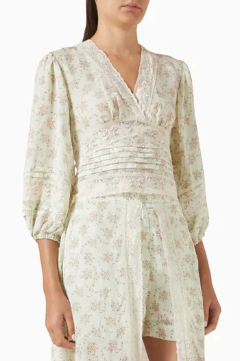 Davina Floral Cropped Top in Linen-blend