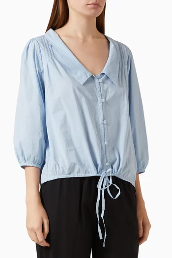 Shoulder Tucks Collared Top in Organic-cotton