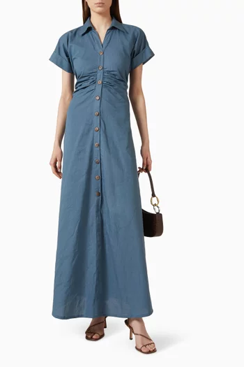 Ruched Shirt Dress in Linen