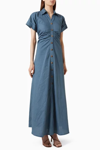 Ruched Shirt Dress in Linen