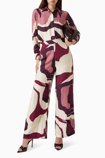 Abstract-print Pants in Cotton-silk