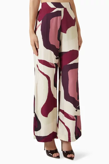 Abstract-print Pants in Cotton-silk