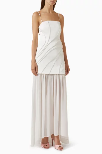 Gaia Beaded Maxi Dress in Satin