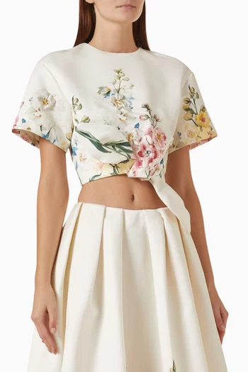 Riley Embroidered-sleeve Crop Top