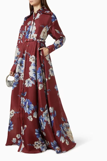 Josephine Cosmos-print Gown in Silk