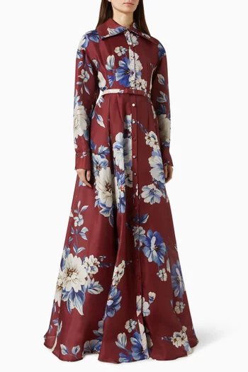 Josephine Cosmos-print Gown in Silk