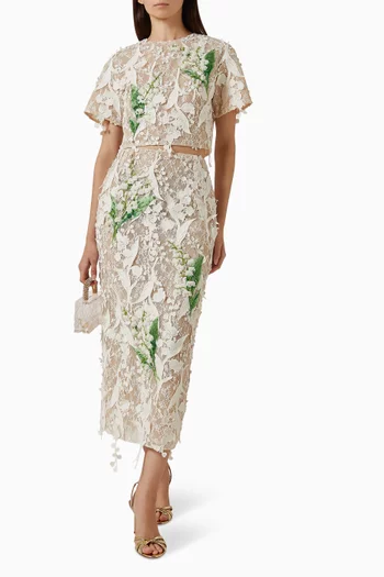 Indie Floral-embellished Lace Crop Top