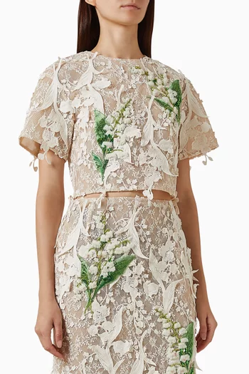 Indie Floral-embellished Lace Crop Top