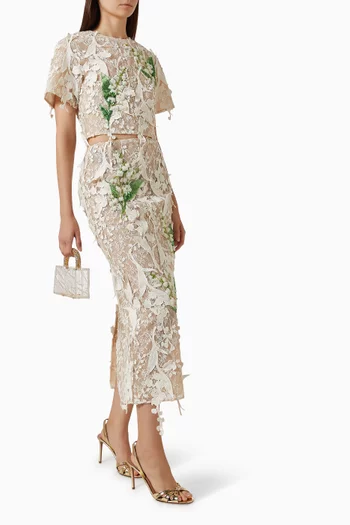 Kyra Floral-embellished Lace Skirt