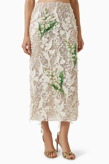 Kyra Floral-embellished Lace Skirt