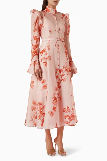 Katrina Printed Dress in Linen Blend