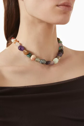Gemstone Bead Charm Necklace in Gold-plated Metal