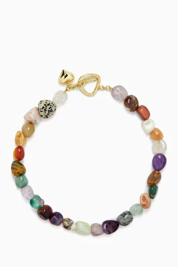Gemstone Bead Charm Necklace in Gold-plated Metal