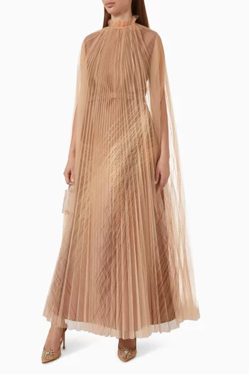 Pleated Maxi Dress in Hard Tulle & Satin