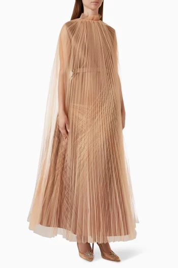 Pleated Maxi Dress in Hard Tulle & Satin