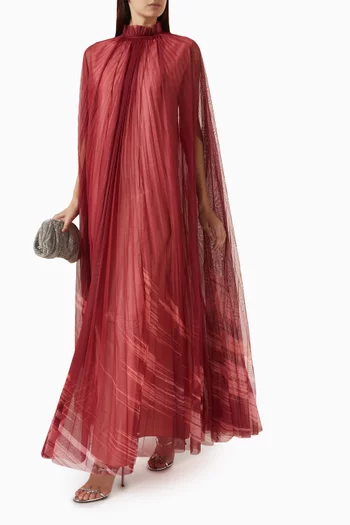 High-neck Pleated Kaftan in Tulle & Taffeta