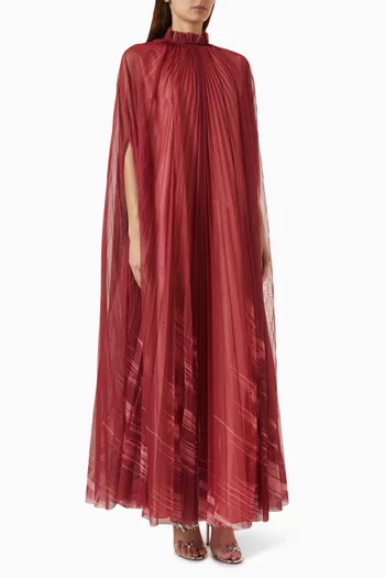 High-neck Pleated Kaftan in Tulle & Taffeta