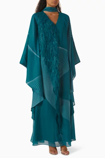 Ruffle Feather Maxi Dress in Chiffon