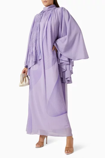 Printed Feather Maxi Dress in Chiffon
