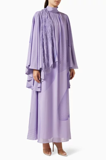Printed Feather Maxi Dress in Chiffon
