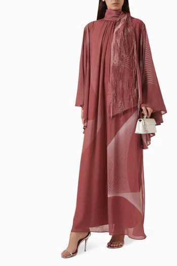 Printed Feather Maxi Dress in Chiffon