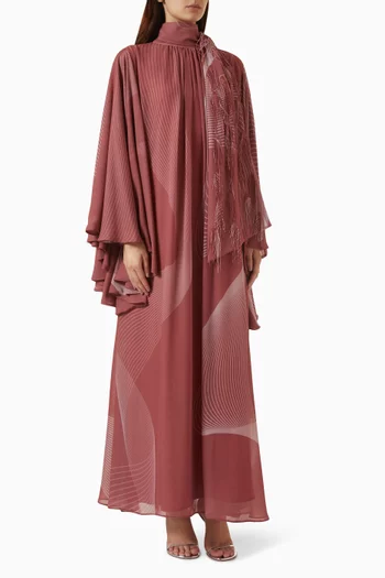 Printed Feather Maxi Dress in Chiffon